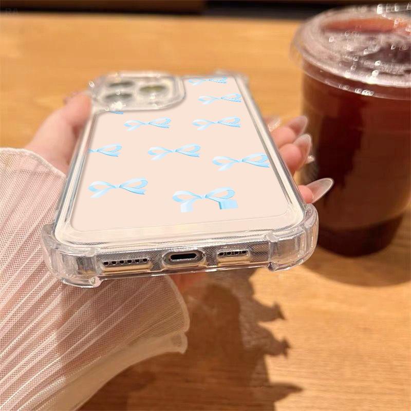 Bowknot Print Soft Silicone Clear Phone Case For iPhone 16 Pro 16E 15 Pro Max 14 13 12 11 Transparent Slim Shockproof Bumper Cover