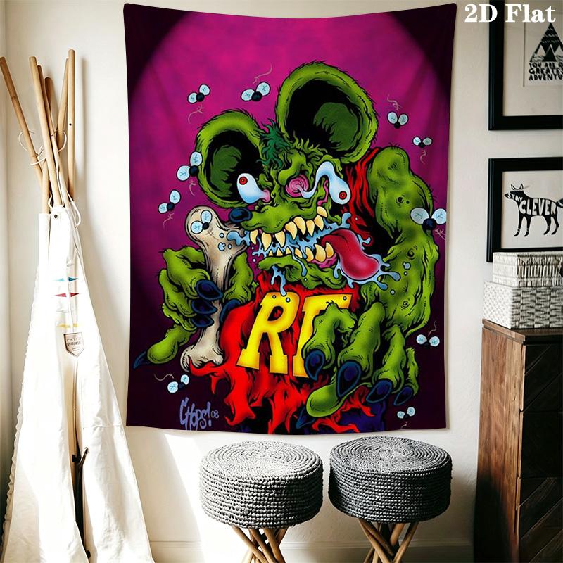 Rat Fink 2D Flat Tapestry Tapestry Wallmounted Background Cloth Work Of Art Wall Decoration Background Wall Hanging Cloth