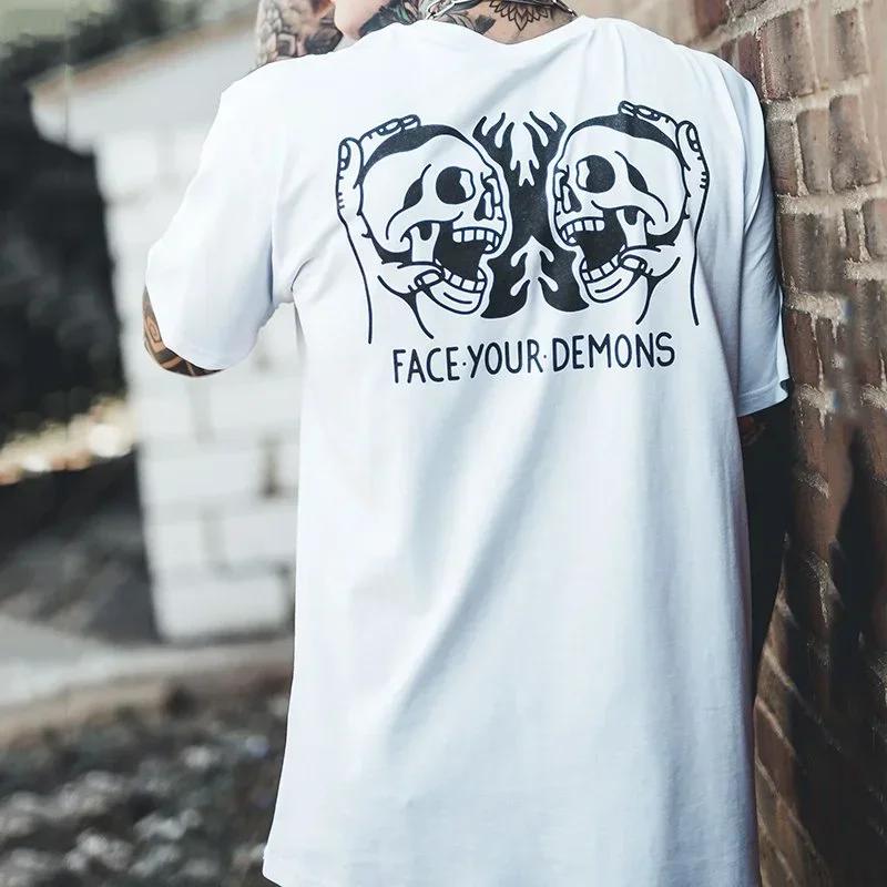 Horor Ďábel Temný Punk Lebka Potisk Tričko Pánské Street Rock Hip-Hop Tričko Pánské Gotické Harajuku Grafické Tričko Ropa Hombre Camisetas