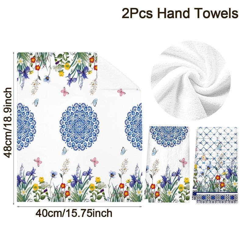 2pcs Wildflowers Lavender Kitchen Towels Spring Summer Floral Hand Towels Flowers Home Dish Towels for Kitchen Bathroom Decor