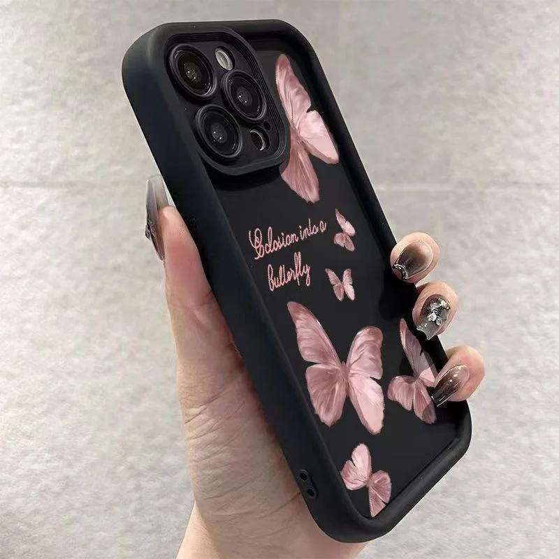 Pink Butterfly Soft Silicone Phone Case For IPhone 16 11 13 14 12 Mni 17 Pro Max 15 Plus 17 Air Shockproof Cover
