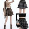 2026 Autumn Women's Retro Khaki Plaid Pleated High Waist A-line Short Skirt with Slimming Fit