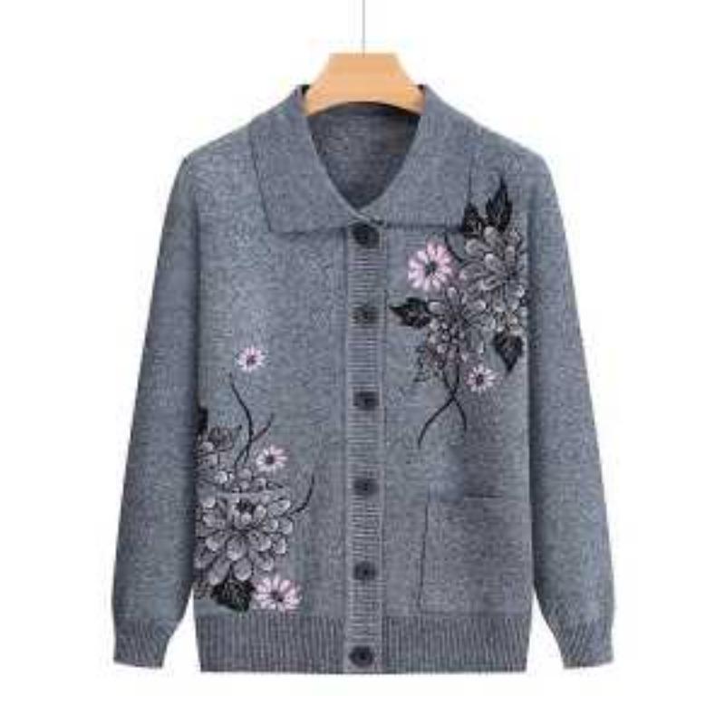 

Женская новая вязаная куртка с принтом, на пуговицах, с воротником поло, модная, свободного кроя, универсальная, повседневная, с длинным рукавом XL серый