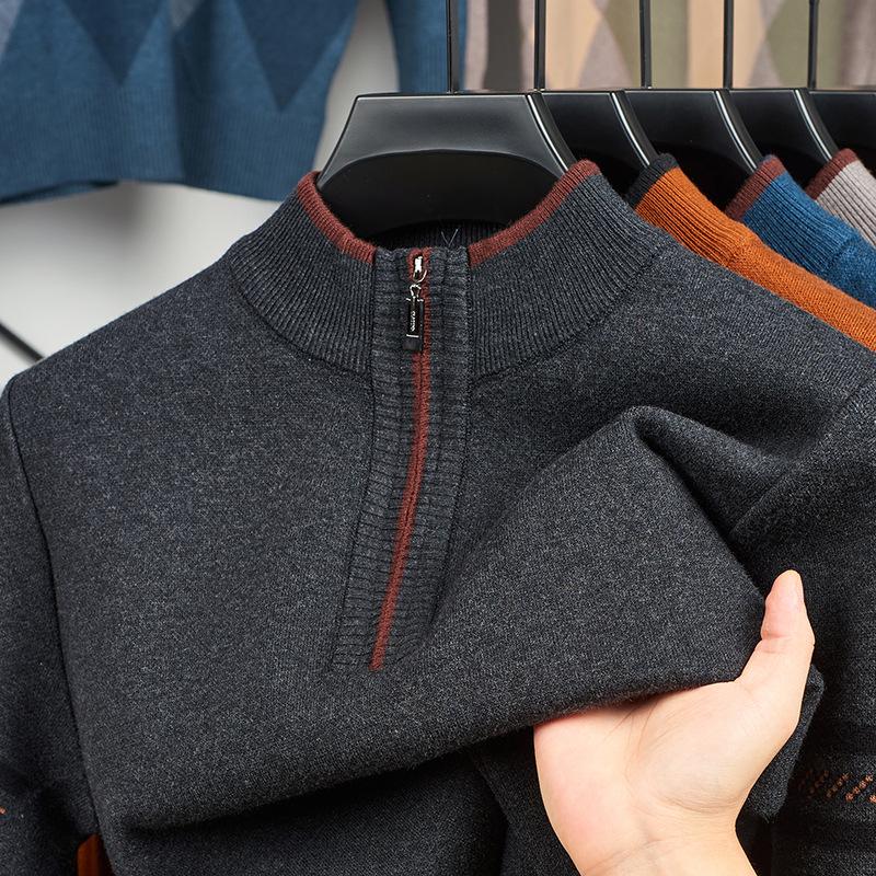 Men's Half-Zip Thick Knit Sweater – Stylish Autumn/Winter Casual Business Base Layer