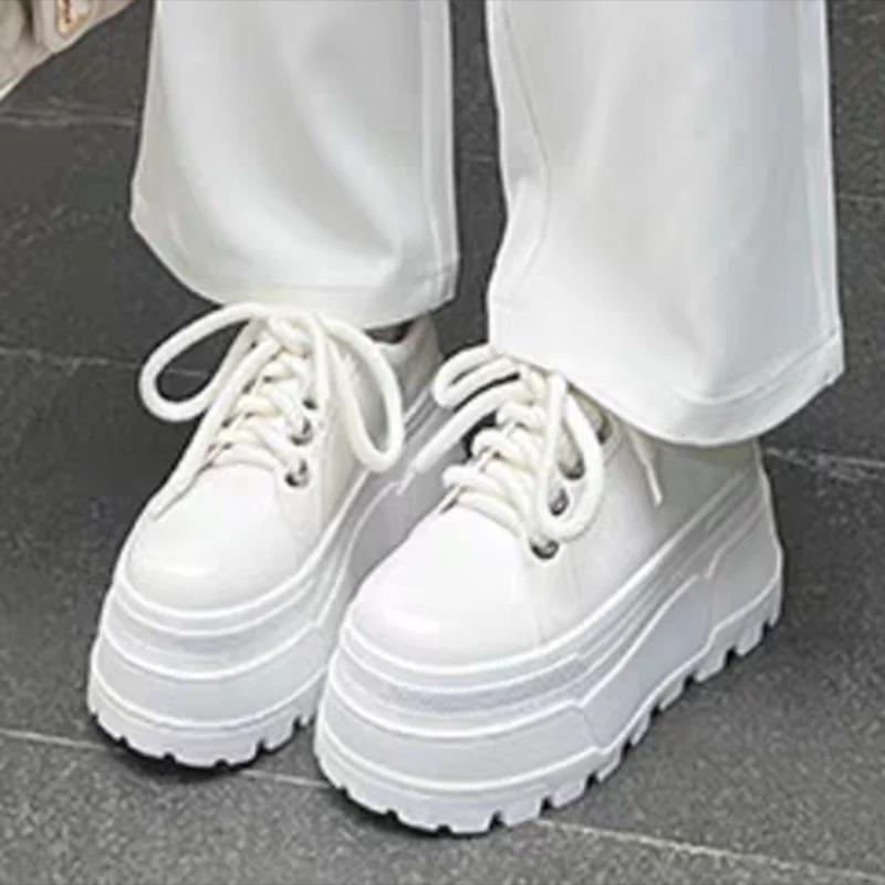 Britisches Stil 8cm Höhenerhöhung Slipper Neue Dicksohlige Schnürlederpumps Schwarz Klobiger Absatz Mary Jane Einzelne Schuhe