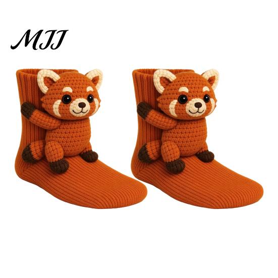 Creative 3D Doll Socks 1 Pair Knit Animal Socks, Fuzzy Cute Novelty Thick Durable Cotton Hand Crocheted Floor Sock, Stuffed Christmas Gift