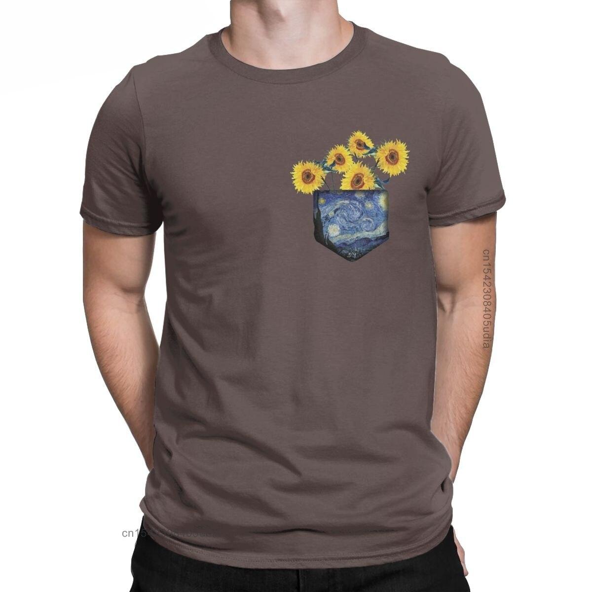 

Men Tshirt Pocket Full Of Sunshine Funny Cotton Tee Shirt for Men Van Gogh Sunflowers Graphic T Shirts Vintage Camisa Unique S