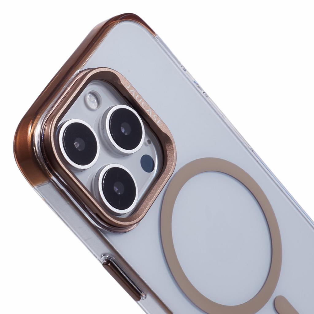 JAUCASE For iPhone 16 Pro Max Clear Case Compatible with MagSafe Lens Frame Kickstand PC+TPU Phone Cover
