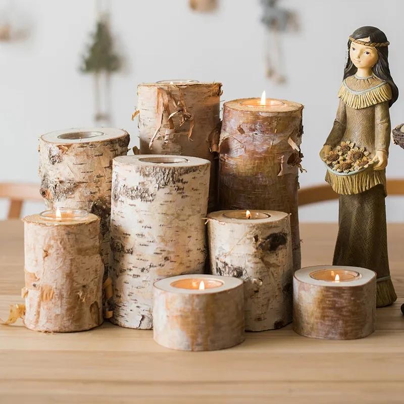 Nordic Natural Birch Candlestick Festival Decoration Party Wedding Birch Gift Russian Russia Day Present