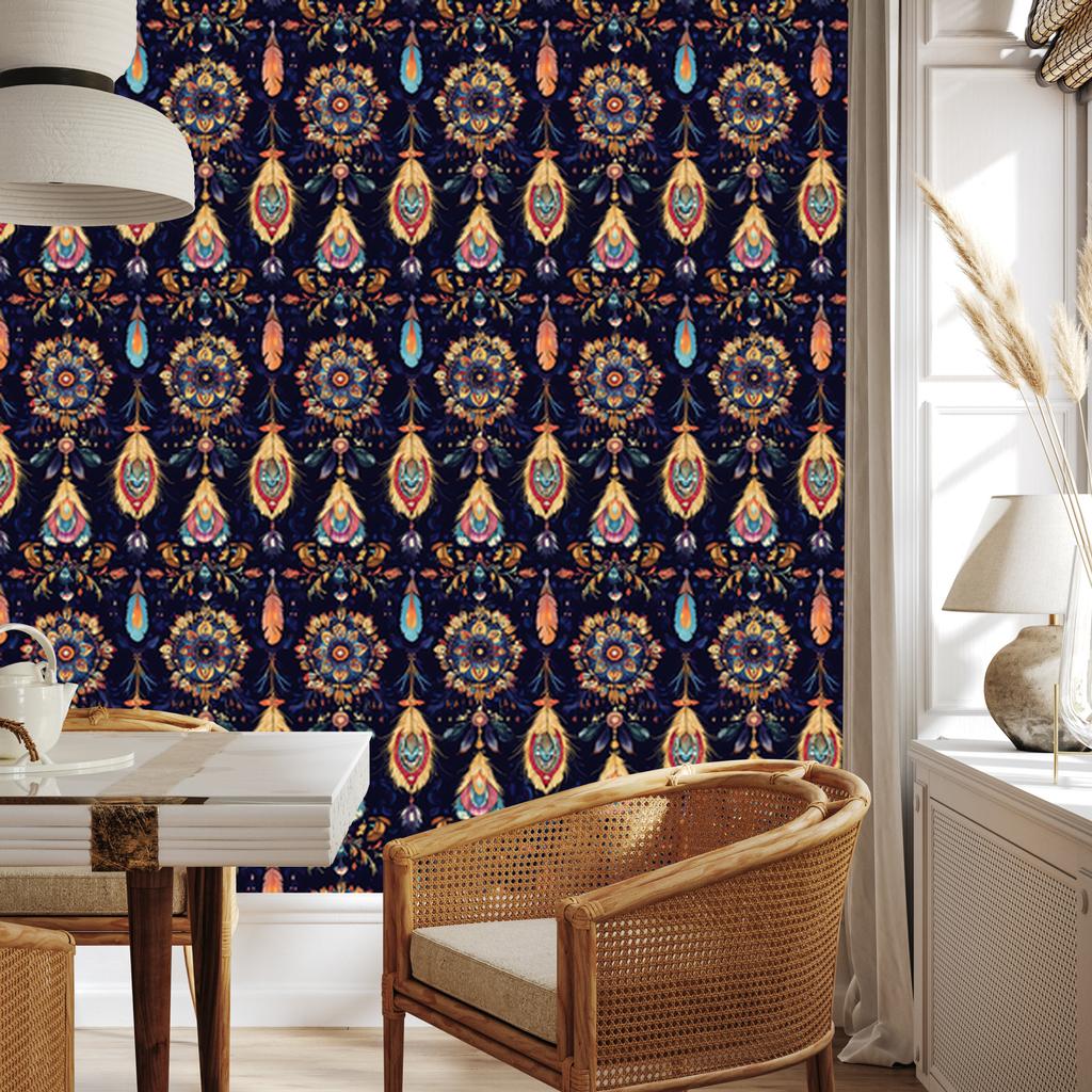 Boho Navy Blue and Indigo Wallpaper for Living Room and Bedroom 50x1000