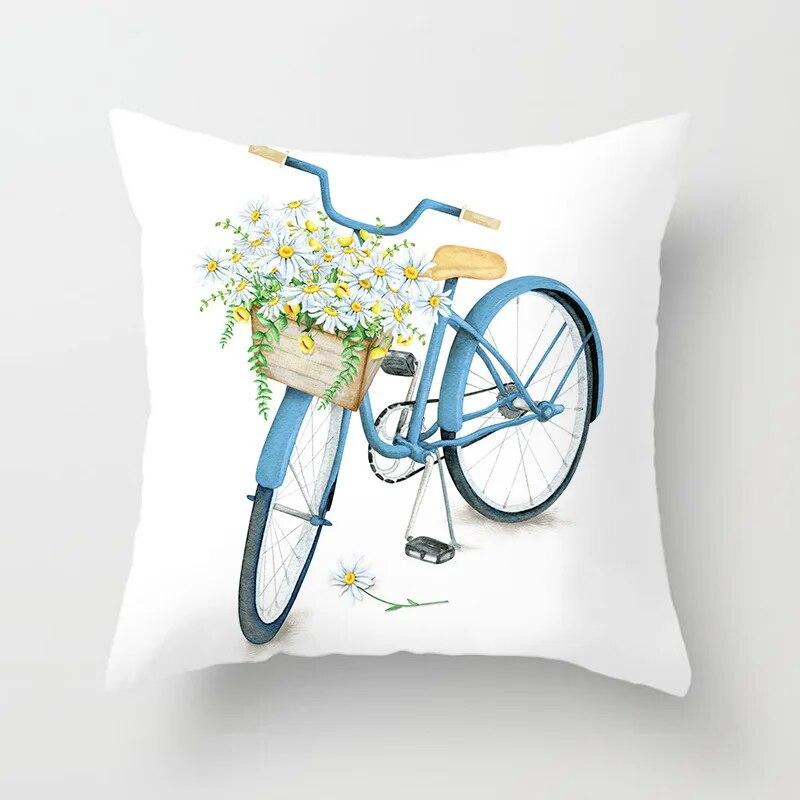 Living Room Bedroom Decorative Pillowcase Floral Bicycle Printed  Home Decor Cushion Cover