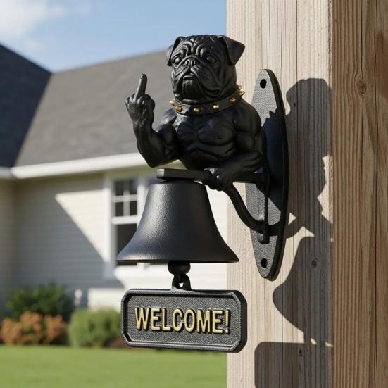 Middle Finger Muscle Dog Doorbell Vintage Puppy Welcome Door Bell Home Office Entrance Decorative Bell Pet Lover Gift