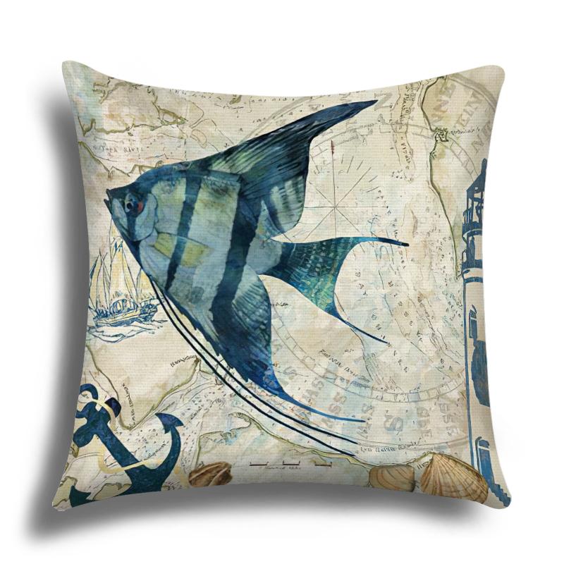Linen Pillowcase, Marine Life Printing Cushion Cover 40x40 50x50 60x60, Suitable for Bed Car Sofa, Pattern Can Be Customized