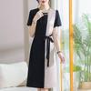 Schickes Color-Block High-End Chiffon-Midikleid mit Rundhalsausschnitt und taillenbetonendem Design für Damen