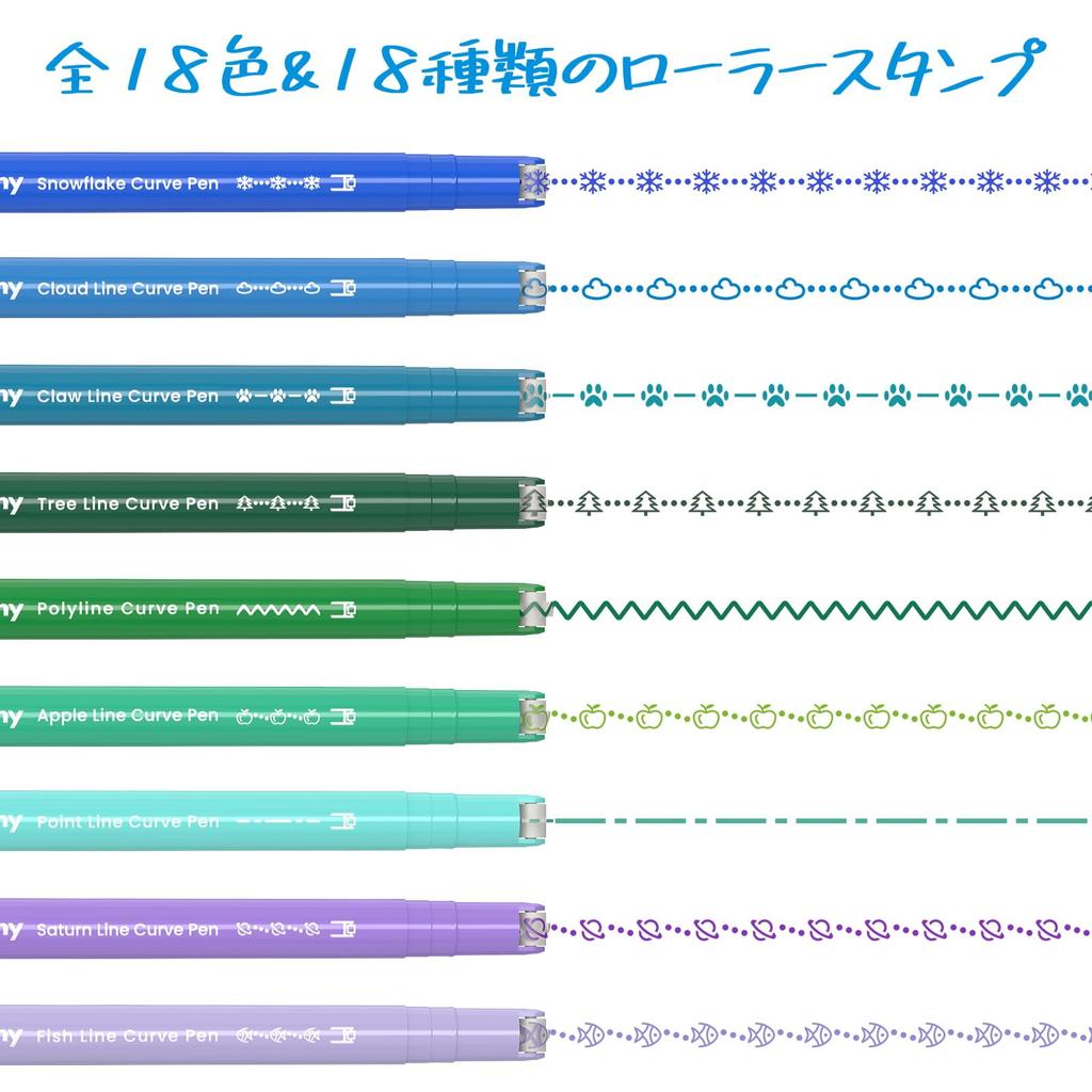 Aechy Gebogener Farbstift Twin Fine 18 Arten Roller Schnell Stifte für Kinder und Erwachsene 18 Stifte, Wasserbasierter Stift, 18-teiliges Set, Marker, Spitze, Stempel,