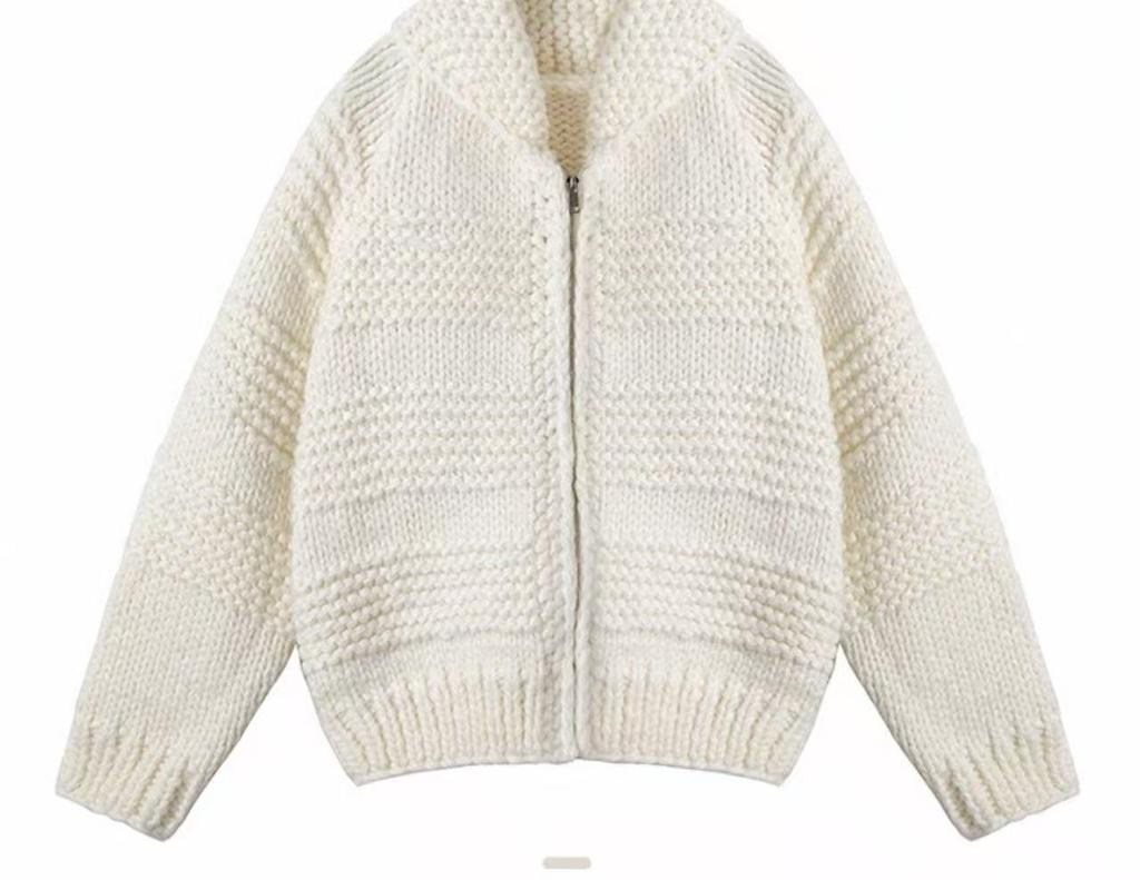 Women's High Neck Zip-up Chunky Knit Cardigan - Japanese & Korean Style (Autumn/Winter)