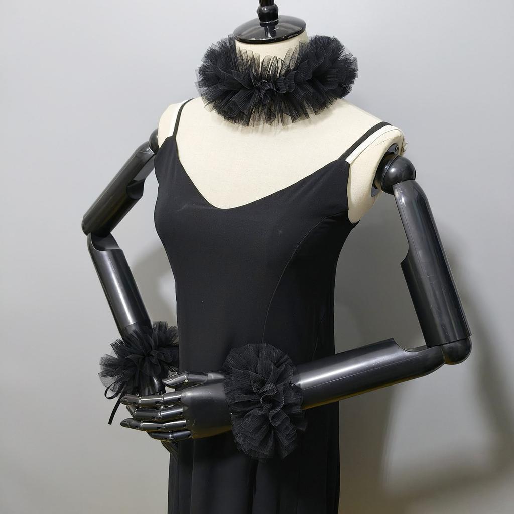 Elizabethan Mesh Neck Ruff Detachable Ruffle Collar and Wrist Cuffs for Medieval Costume and Historical Reenactments