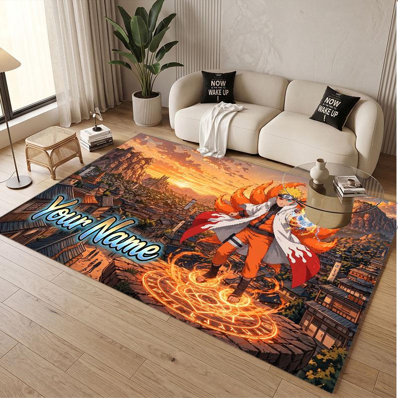 Custom Name Crystal Velvet Rug,Naruto Comfortable Anti Slip Floor Mat For Room Decoration