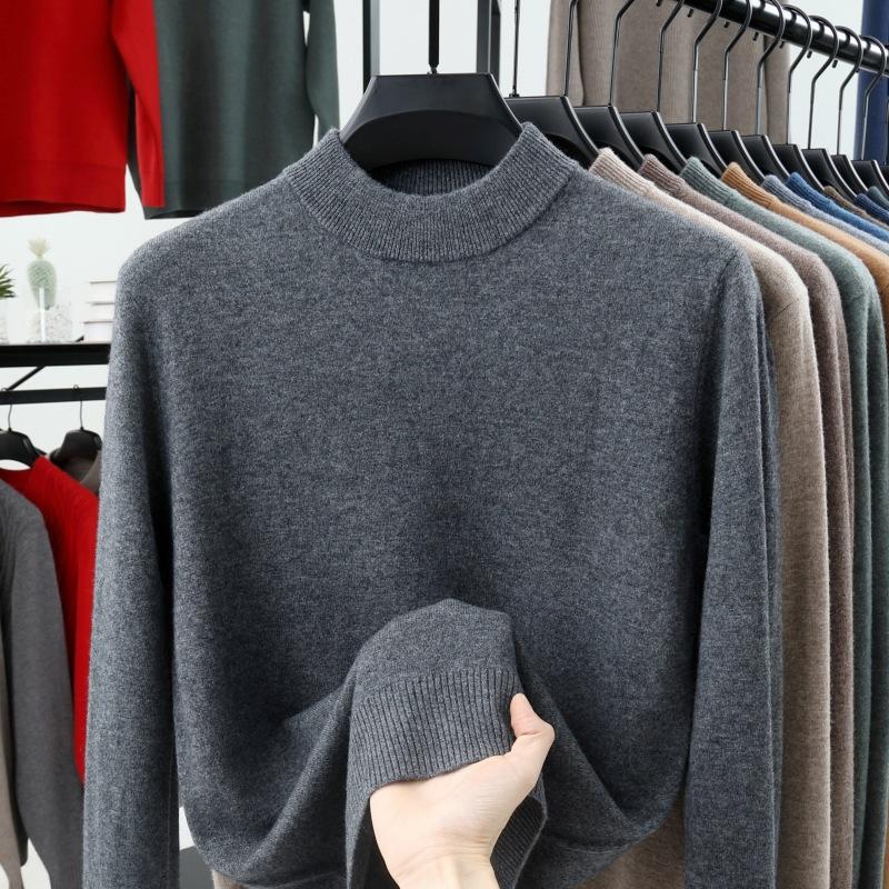 

Мужской шерстяной свитер 100% чистый мужской осенне-зимний свитер, полувысокая горловина, ощущение высокого класса, повседневный базовый вязаный свитер M