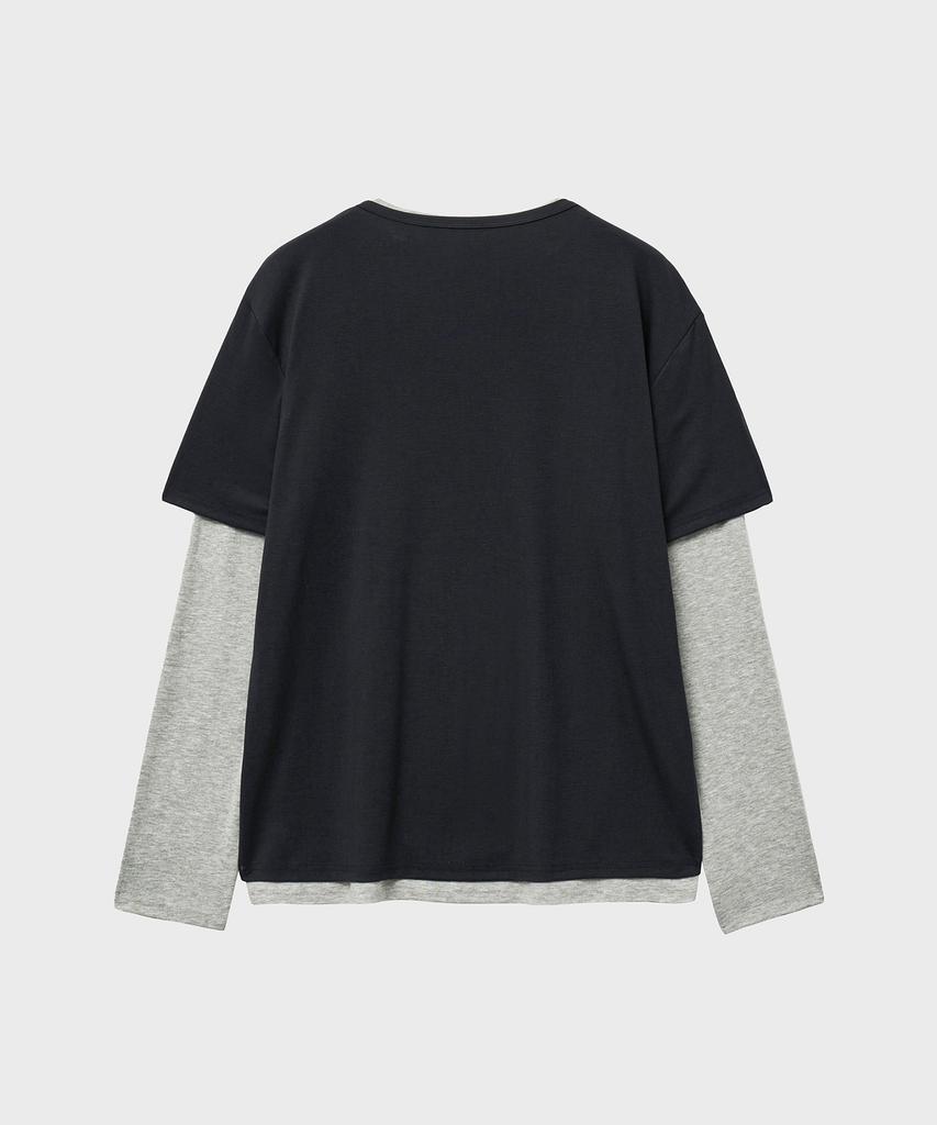 NOIRER Layered Half Long Sleeve T-Shirt (Navy Gray)
