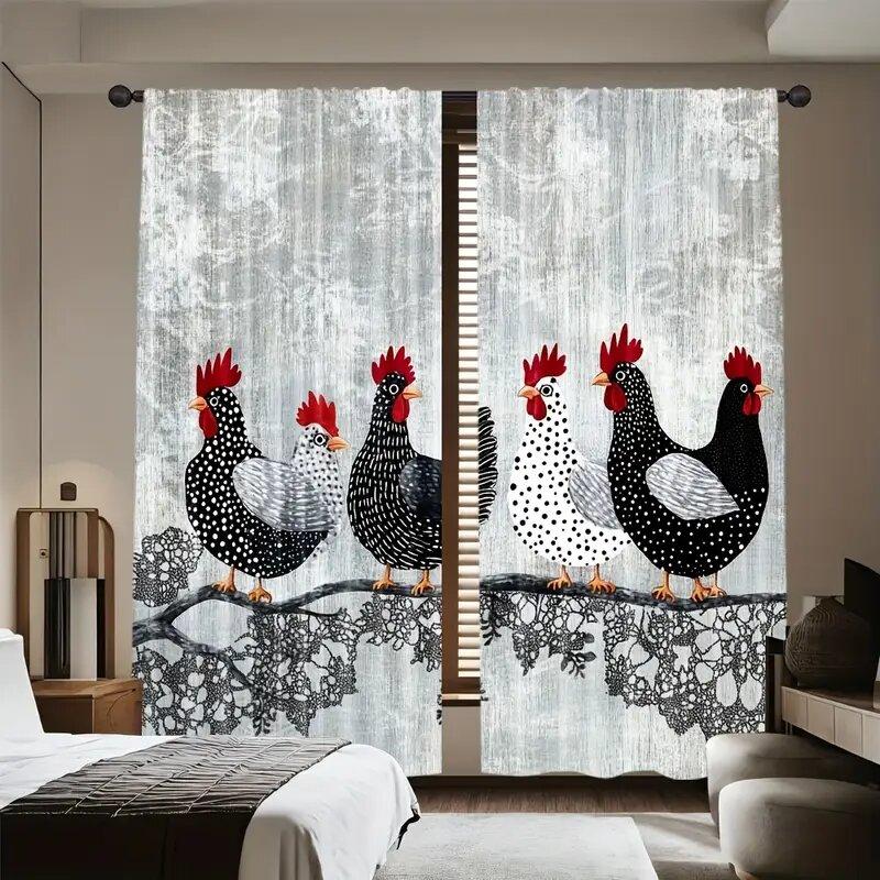 

2pcs- Retro red and black rooster abstract pattern - Printed curtains window decorations home decorations room decorations 100*130 HOOK 1pcs