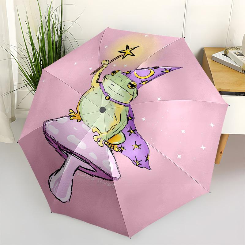 

1pc Frog Wizard on Mushroom Cap Umbrella with Plastic Handle,Vibrant Cartoon Pattern,Multi-functional UmbrellaB1951