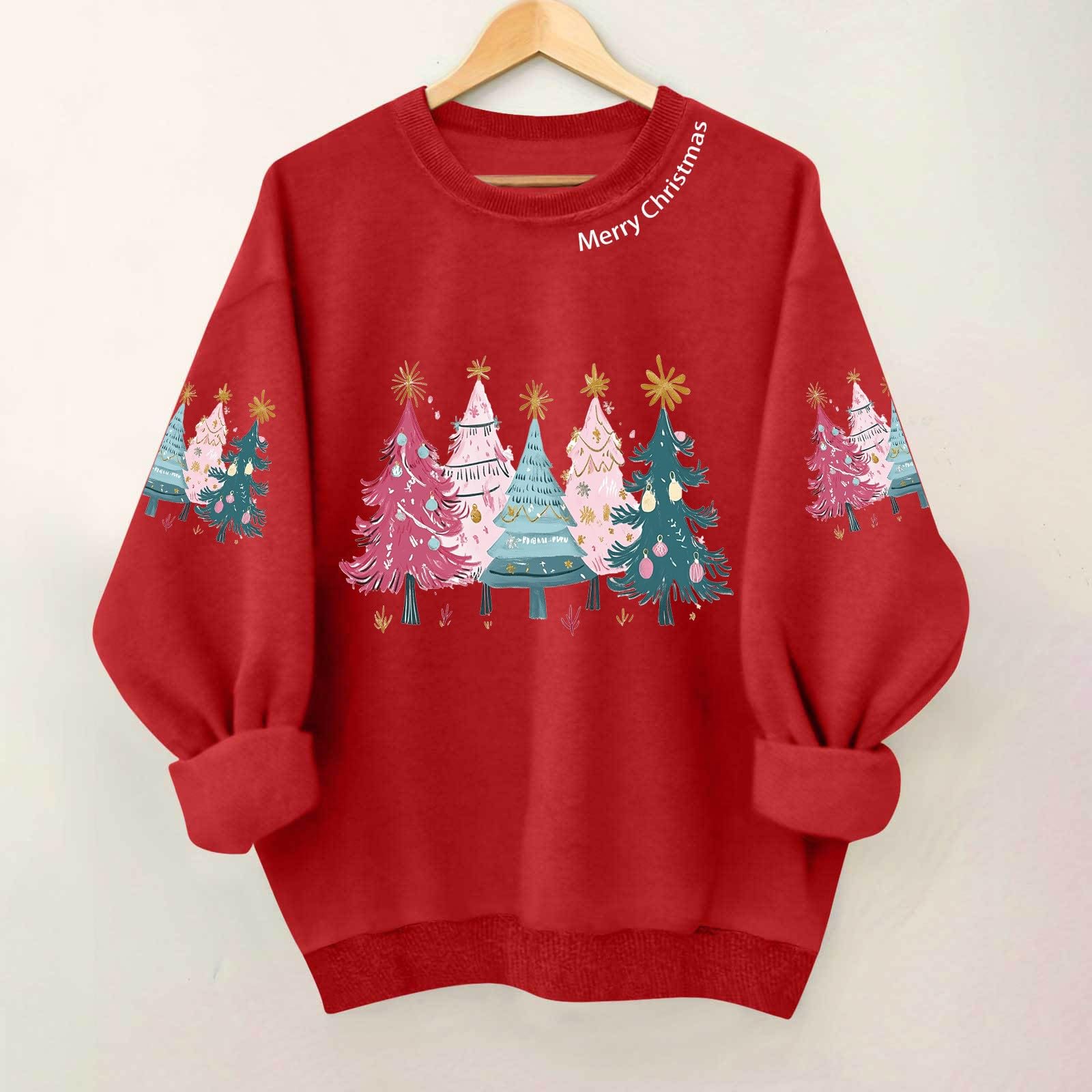 

Ladies Casual And Fashionable Round Neck Top With Christmas Print Hooded T-shirt Long Sleeved Sweatshirt L