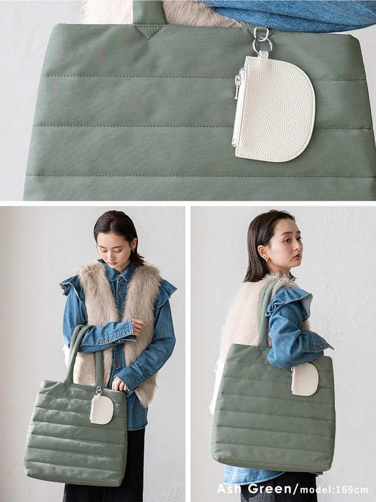 VITAFELICE Quilted Tote Bag with Pouch Women's (inb-10198z) (Ash Green)