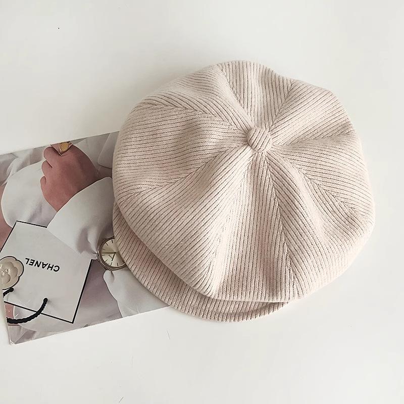 Solid Color Versatile Octagonal Hat for Women in Autumn and Winter Hong Kong Style Warm and Face Showing Little Painter Hat Newsboy Hat Trendy