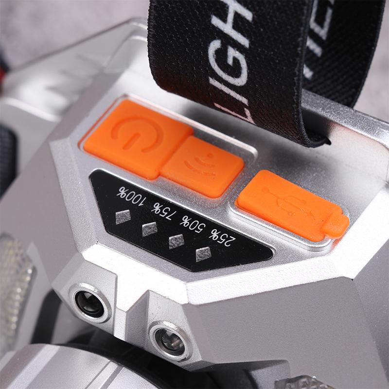 Hohe Leistung Rot/Weiß/Gelb/Blau Licht Vier Lichtquellen USB Wiederaufladbare Stirnlampe Outdoor Langstrecken Notfall-Stirnlampe
