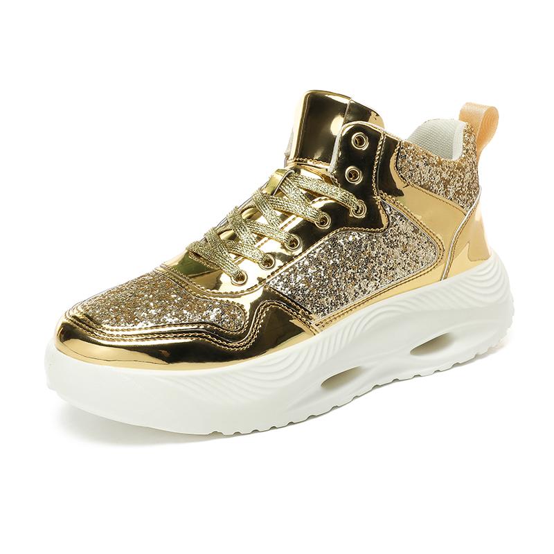 Street Gold High Top Sneakers For Men Fashion Luxury Paillette Designer Men's Shoes Glitter Platform Casual Women's Sports Shoes