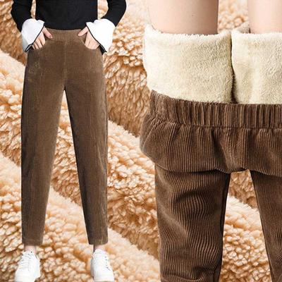 Women Lambs Wool Pant Winter Thick Warm Cashmere Pants Corduroy Female Solid Color Loose Trousers
