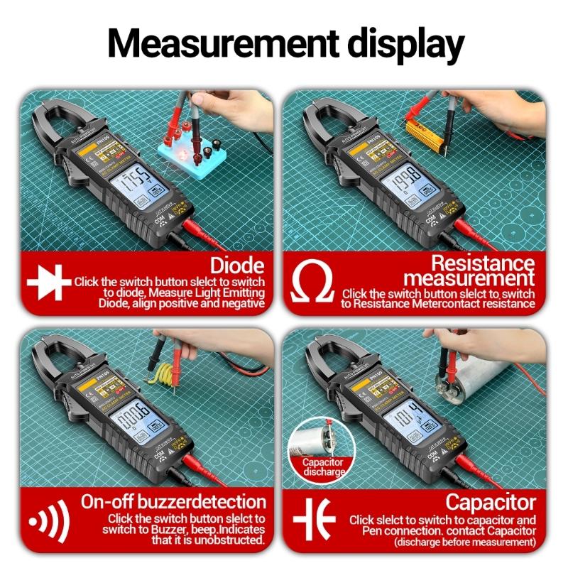 PN109 Clamp Meter Voltage Current Tester 4000 Counts Backlit Multimeter for Resistance Diode NCV Testing