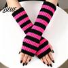 Stylish Half Finger Gloves Striped Knitted Arm Warmers for Women Fingerless Sleeves Soft Cycling Protectors Thermal Wrist Autumn Winter Fashion