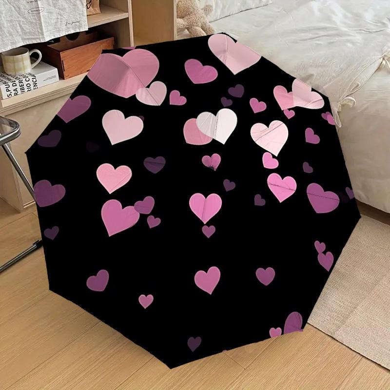 

1pc Heart Print Automatic Folding Umbrella, 8 Ribs Iron Frame, Suitable for Outdoor Travel and Daily Use yy251120225