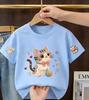2026 Summer Children's Short-Sleeved Cute Cartoon Cat Print Baby Soft Cotton Multi-Purpose Loose-Fitting Breathable T-Shirt