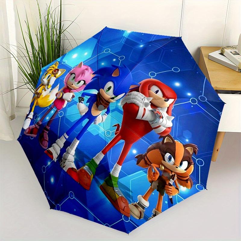 1pc Sonic the Hedgehog Automatic Folding Umbrella - Portable 3-Fold Design, 8-Bone Iron Frame Outdoor Umbrella, Ideal Gift for Fans, Travelers, D