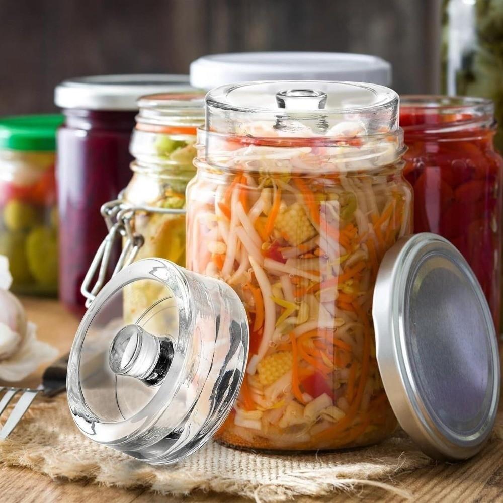 Przezroczyste szklane ciężarki fermentacyjne z uchwytem Okrągła uszczelniona pokrywka pojemnika do przechowywania Ciężka szerokootworowa pokrywka słoika typu Mason