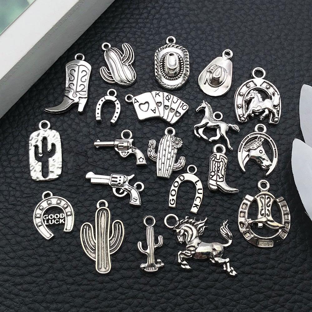 DIY Handmade Western Cowboy Jewelry: Horseshoe, Hat, Cactus Alloy Pendant Bracelet Charm