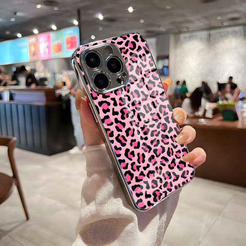 Luxurious Leopard Print Phone Case For IPhone 17 Pro Max 15 Pro 16 14 Plus 12 13 Mini 11 Pro Shockproof Electroplated Glass Cov