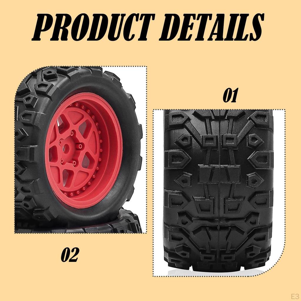 4 Pieces 1/18 RC Car Tires, 2.8 Inch Diameter, with 5 Star, Easy to Install Accessories,