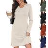 Women's Fashion Casual Long Sleeve V-Neck T-Shirt Dress Side Slit Solid Color Dress