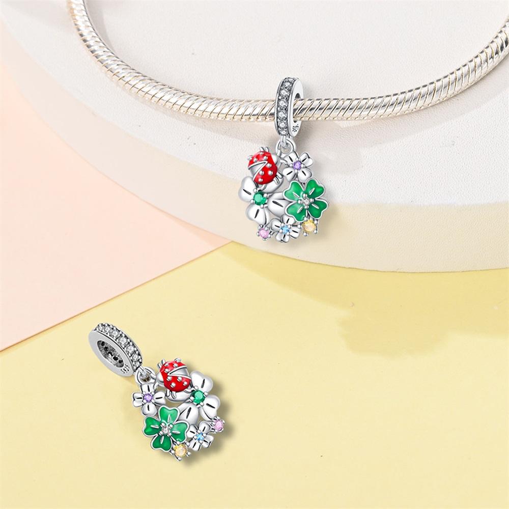 Pink Gradient 925 Sterling copper Enamel Sakura Dangle Charm Fit Original Bracelet Girl Flower Charms for DIY Fine Zircon