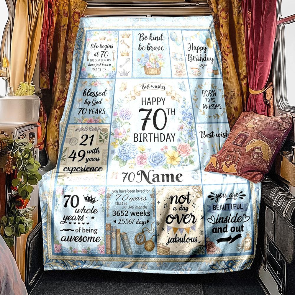 70Th Birthday Vintage 1956 Celebration Gift Blanket Soft Warm Cozy Versatile For Sofa Couch Office Bed Picnics Allseason Use Modern Unique Gift For