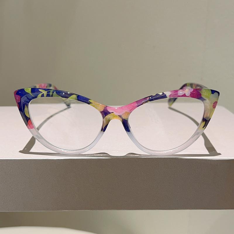 Irregular Pattern Contrasting Plastic Cat Eye Frame Reading Glasses Casual and Fashionable Anti Blue Light Presbyopia Eyeglasses