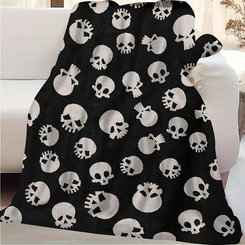 Extra Large 60x80 Inch Halloween Skull Print Blanket - Super Soft Cozy Throw for Sofa, Camping & Home Decor - Machine Washable