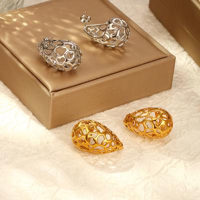 Orecchini Pendenti a Goccia d'Acqua in Acciaio Inossidabile Vuoti Tendenza da Donna Placcati Oro 18K Orecchini Premium di Lusso Leggero