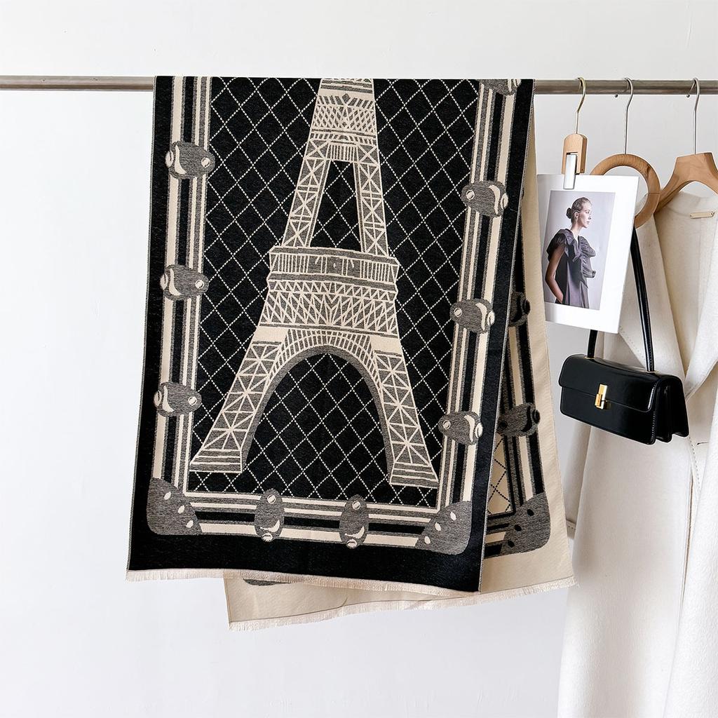 Autumn And Winter Retro Style Warm Scarf Shawl Classic Landscape Letter Printing Decorative Scarf Imitation Cashmere Large Shawl