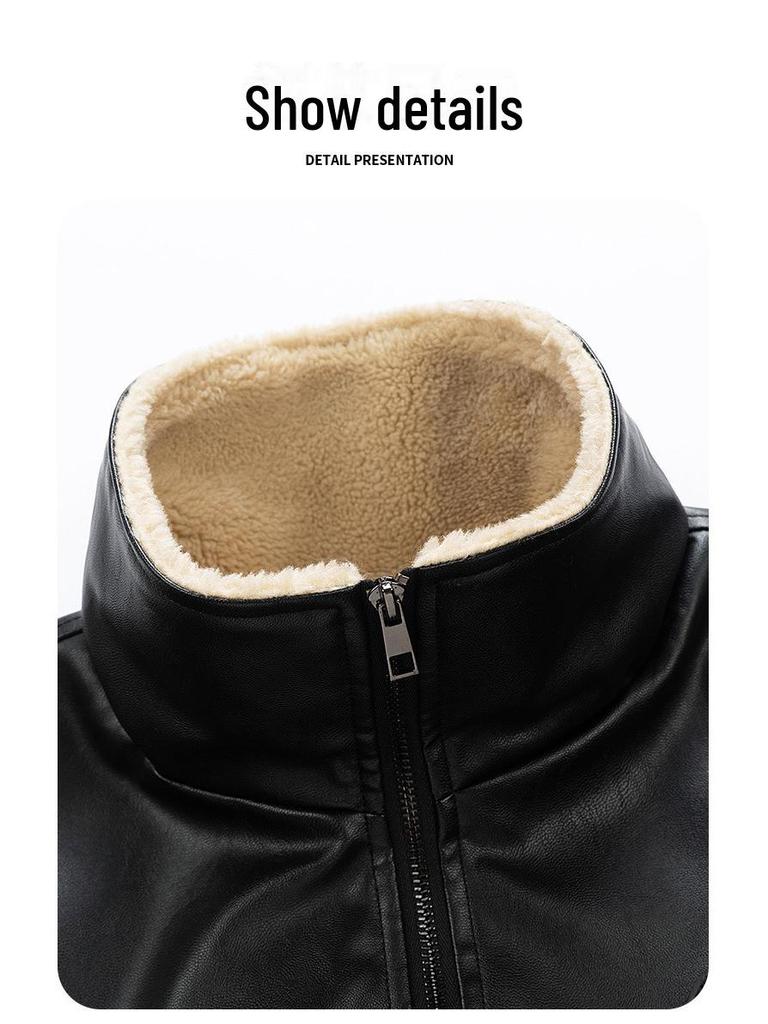 Men's Thick Leather Fur-Lined Motorcycle Jacket - Autumn/Winter Collection