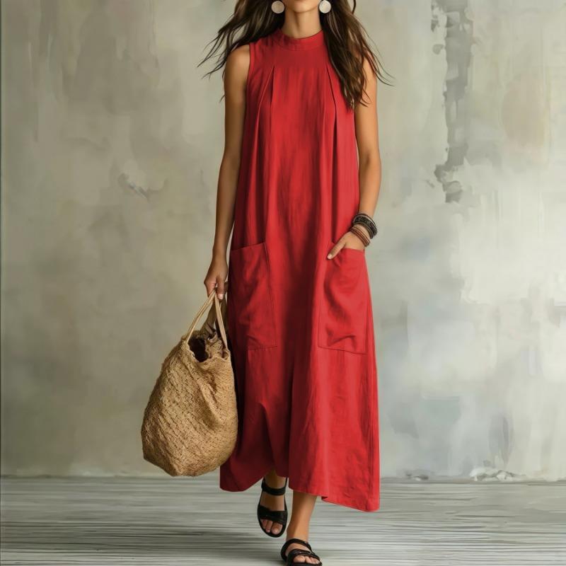 Damen Mode Hoher Kragen Ärmellos Locker Unregelmäßig Lässig Mittellanges Kleid
